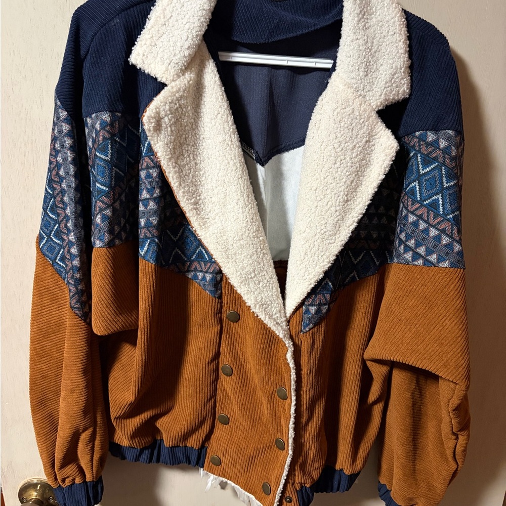 SHEIN Navy and Rust Geometric Jacket